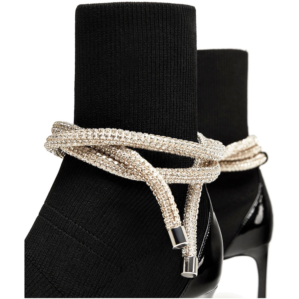 SOLD! Zara Black Open Toe Ankle Boots Jewel Cord - Picture 5 of 8